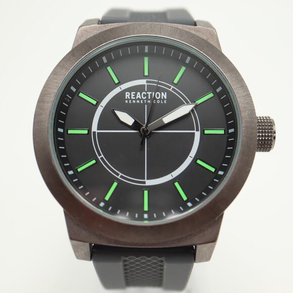 Kenneth Cole Reaction Mens 48mm Watch Gray Black Green Jumbo w New Battery - Picture 5 of 13